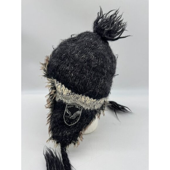 American Eagle Outfitters Trapper Hat With Faux Fur & Pom Pom Black/Gray Wool/Al - Picture 8 of 11
